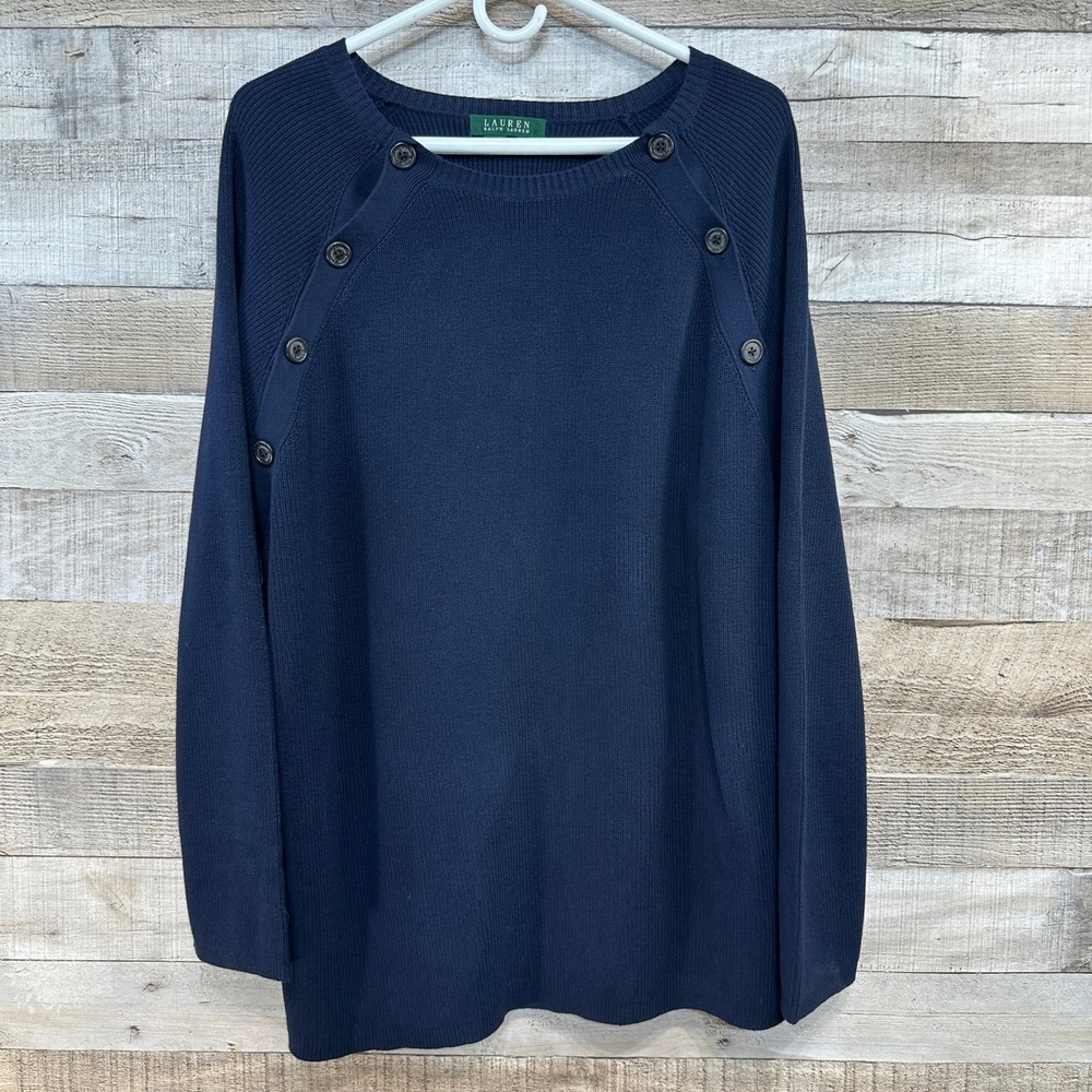 Lauren Ralph Lauren Womens Navy Blue Knit Button‎ Accent Pullover Sweater XL